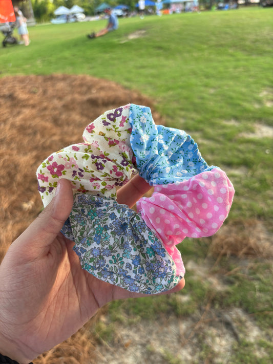 Blue and Pink Hand Sewn Scrunchie