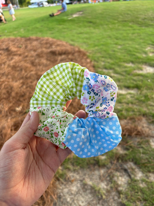 Blue and Green Hand Sewn Scrunchie