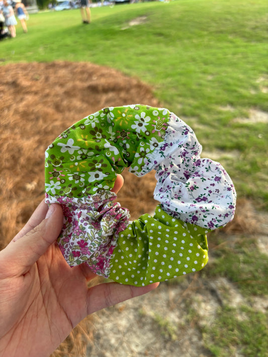 Green and Purple Hand Sewn Scrunchie