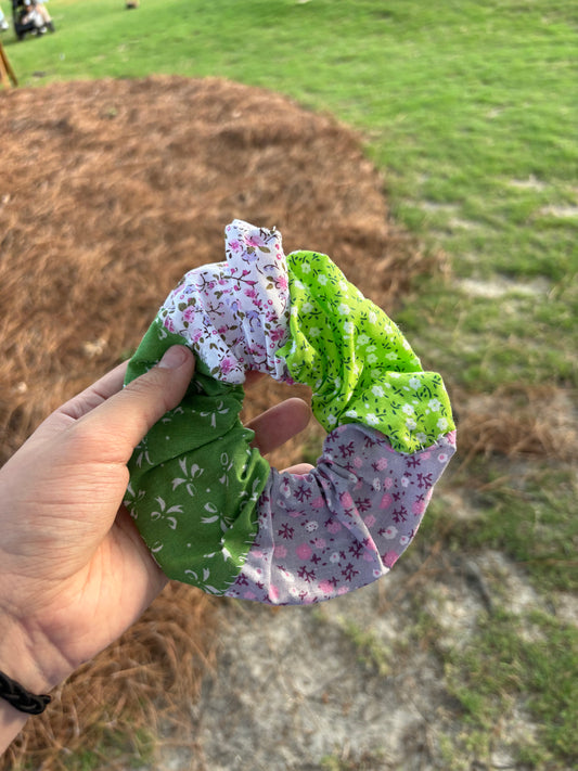 Green and Purple Hand Sewn Scrunchie