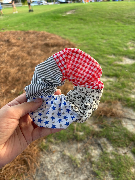 Red White and Blue Hand Sewn Scrunchie