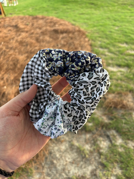 Black and White Hand Sewn Scrunchie