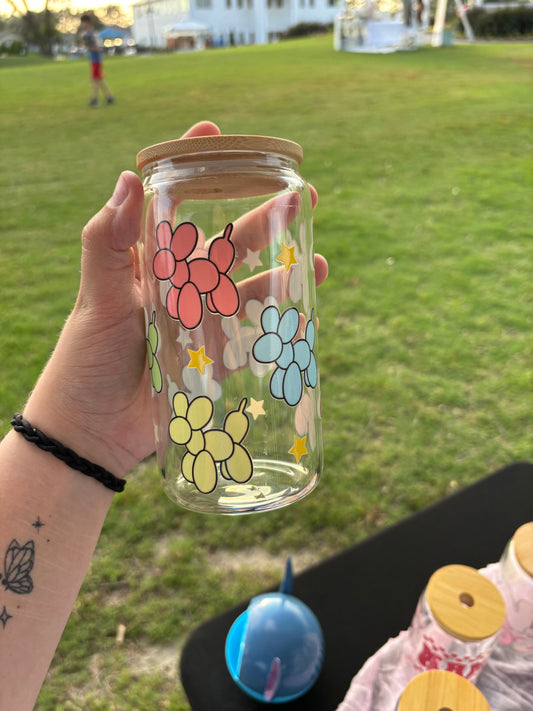 Colorful Balloon Dog Glass Tumbler 16oz