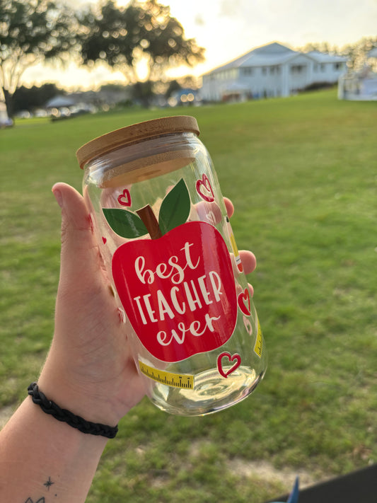 Best Teacher Ever Glass Tumbler 16oz