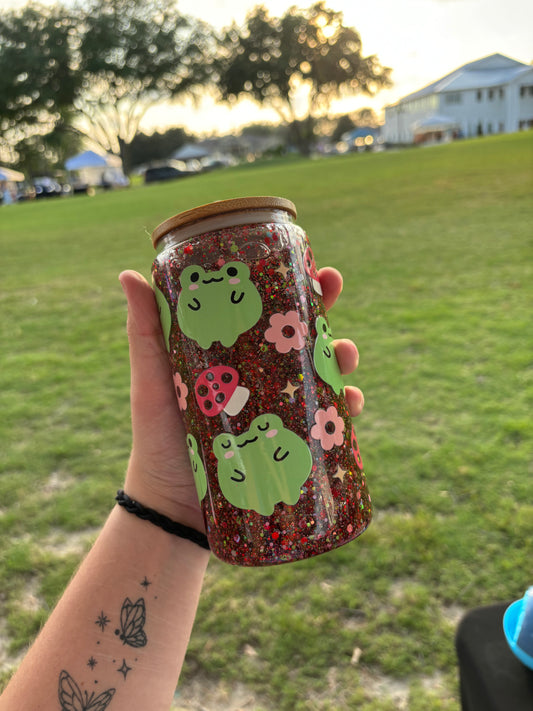 Froggy Snowglobe Glass Tumbler 16oz